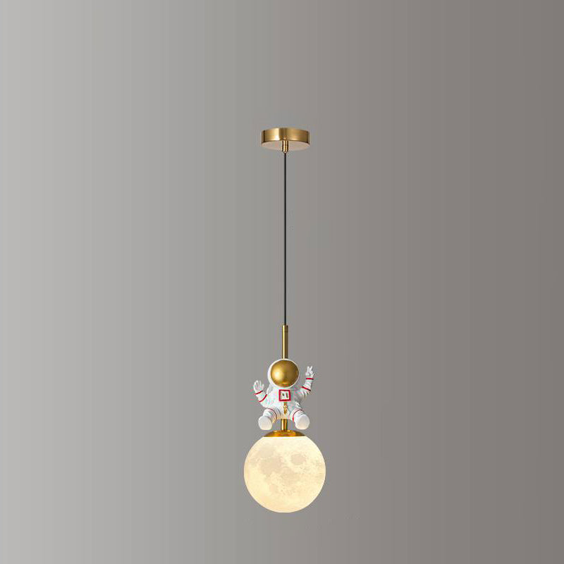 Contemporary Nordic Kids Orb Astronaut Iron Resin 1-light Pendant Light for Bedroom BulbSquare