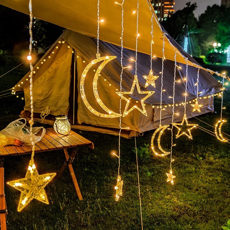 LED Solar Star Moon Curtain Light Christmas Outdoor Patio Decorative Camping String Lights Lumendat