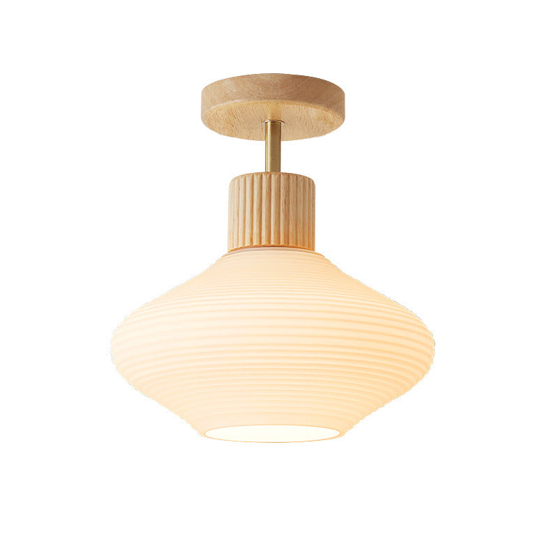 Nordic Log Striped Glass Oval 1-light Semi-flush Mount Ceiling Light