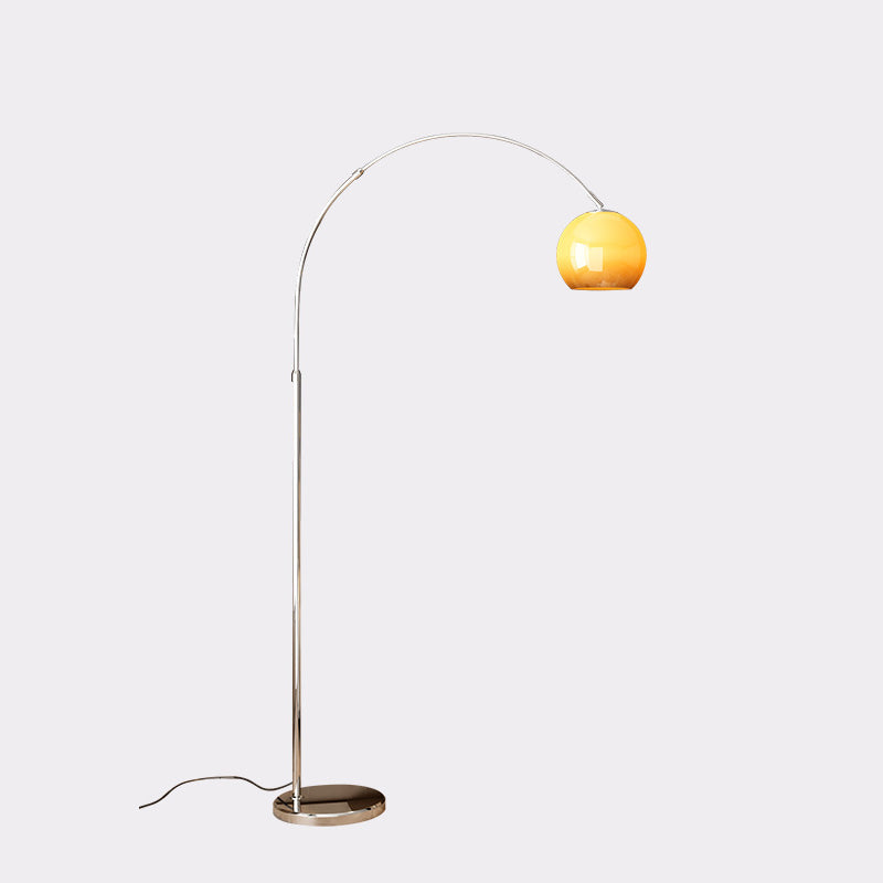 Contemporary Scandinavian Glass Round Shade Fishing Rod Iron 1-Light Standing Floor Lamp For Living Room Lumendat