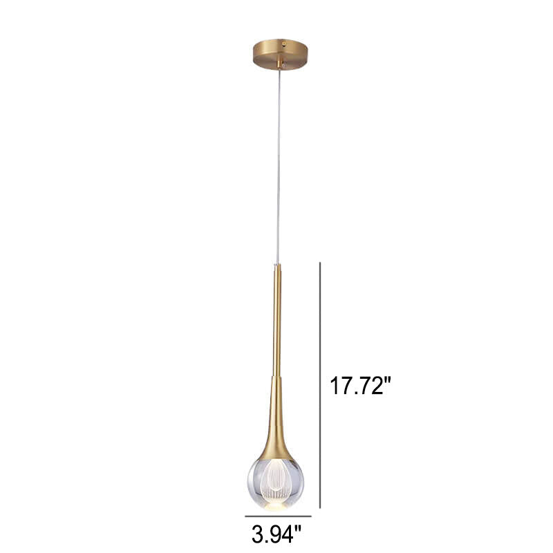Modern Luxury Glass Teardrop Brass LED Pendant Light