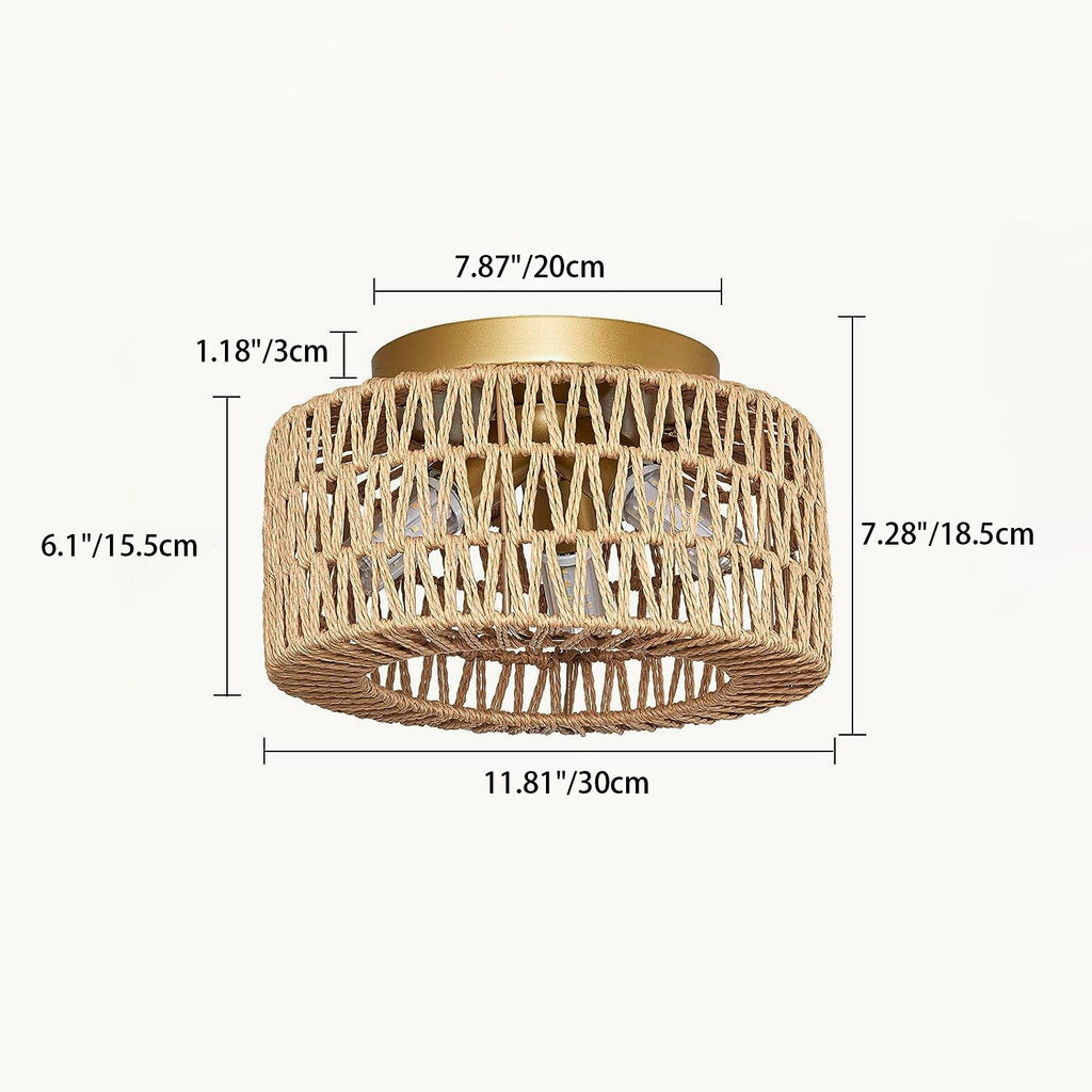 Contemporary Boho Rattan Weaving Cage 3-light Semi-flush Mount Ceiling Light for Living Room