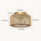 Contemporary Boho Rattan Weaving Cage 3-light Semi-flush Mount Ceiling Light for Living Room
