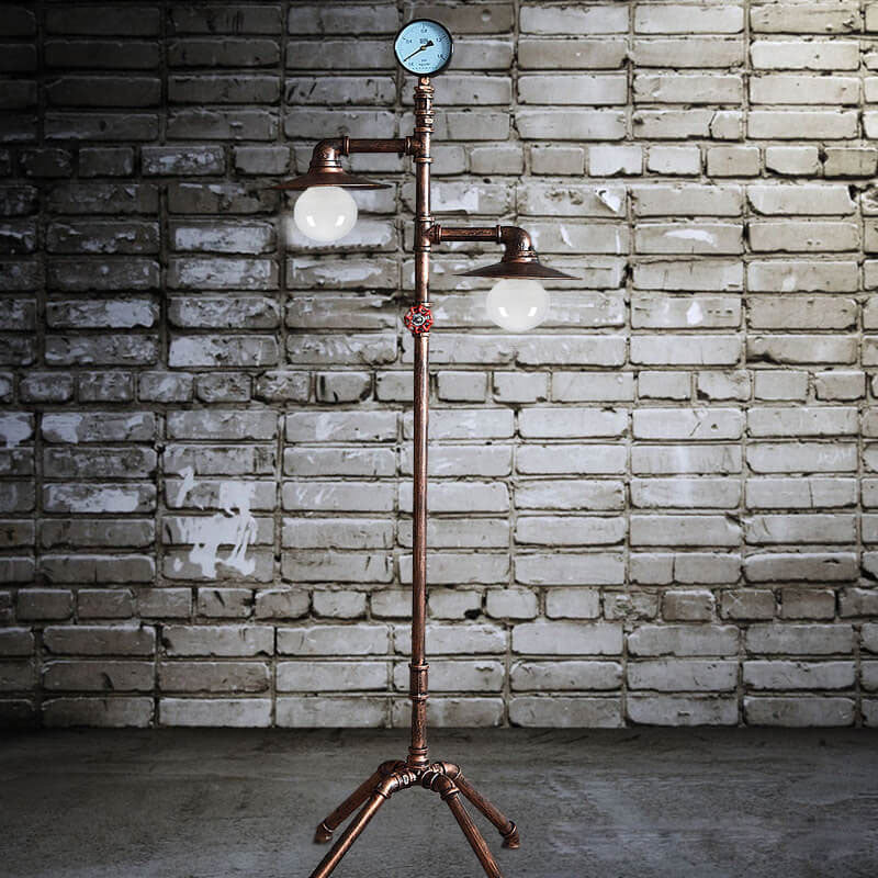Industrial Steampunk Copper Water Pipe 2-Light Standing Floor Lamp Lumendat
