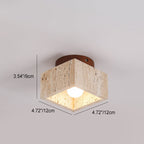 Japanese Wabi-Sabi Yellow Travertine Column Wood 1-Light Semi-Flush Mount Ceiling Light Lumendat