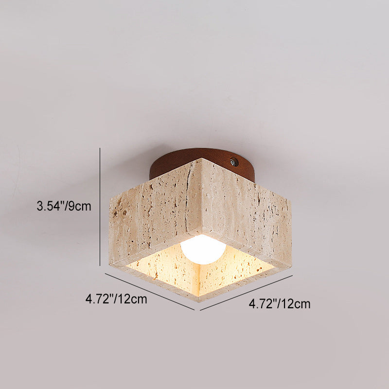 Japanese Wabi-Sabi Yellow Travertine Column Wood 1-Light Semi-Flush Mount Ceiling Light Lumendat