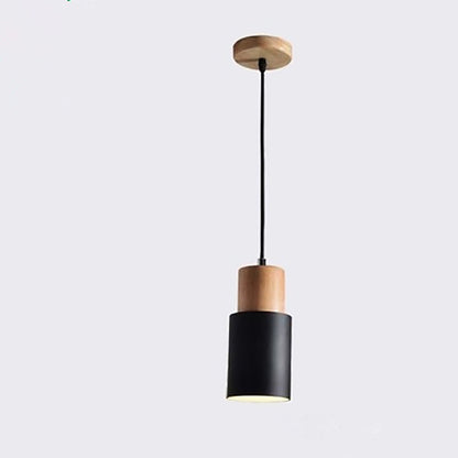 Contemporary Nordic Cylinder Metal Wood 1-light Pendant Light for Living Room