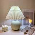 Modern Minimalist Round Fabric Pleated Ceramic 1-Light Table Lamp For Bedroom Lumendat