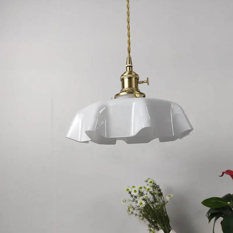 Traditional Japanese Cream Petal Glass Iron 1-light Pendant Light for Dining Room BulbSquare