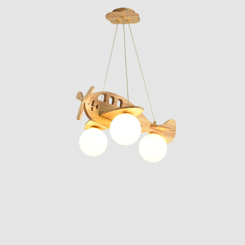 Lumendat Cartoon Creative Wooden Planes Magic Beans Glass 3-Light Kids Chandelier Lumendat