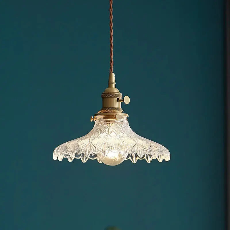 Contemporary Nordic Floral Glass Brass 1-light Pendant Light for Living Room & Bedroom BulbSquare