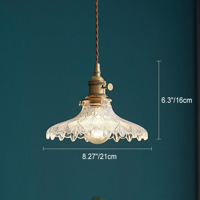 Contemporary Nordic Floral Glass Brass 1-Light Pendant Light For Living Room & Bedroom