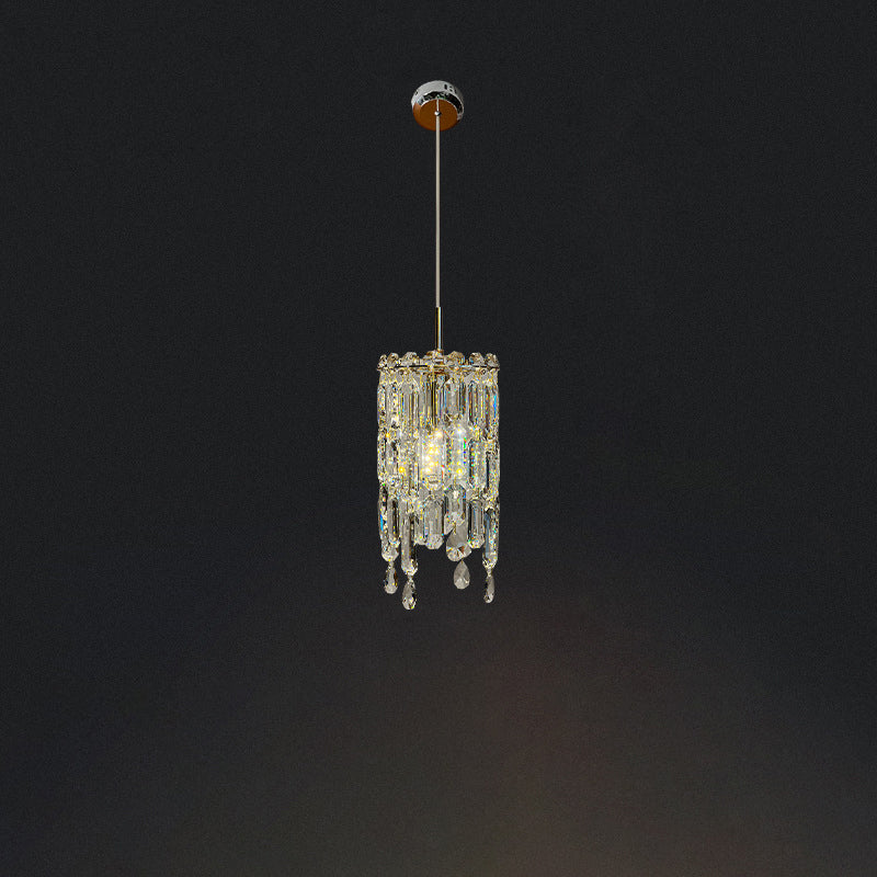 Modern Art Deco Cylinder Metal Crystal 1-light Pendant Light for Living Room