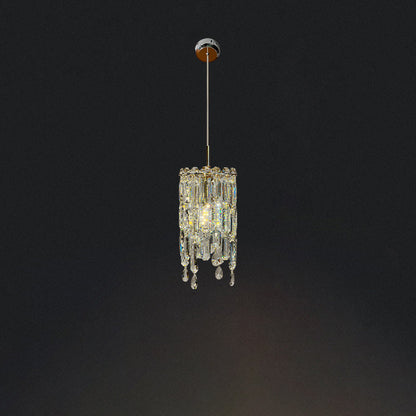 Modern Art Deco Cylinder Metal Crystal 1-light Pendant Light for Living Room