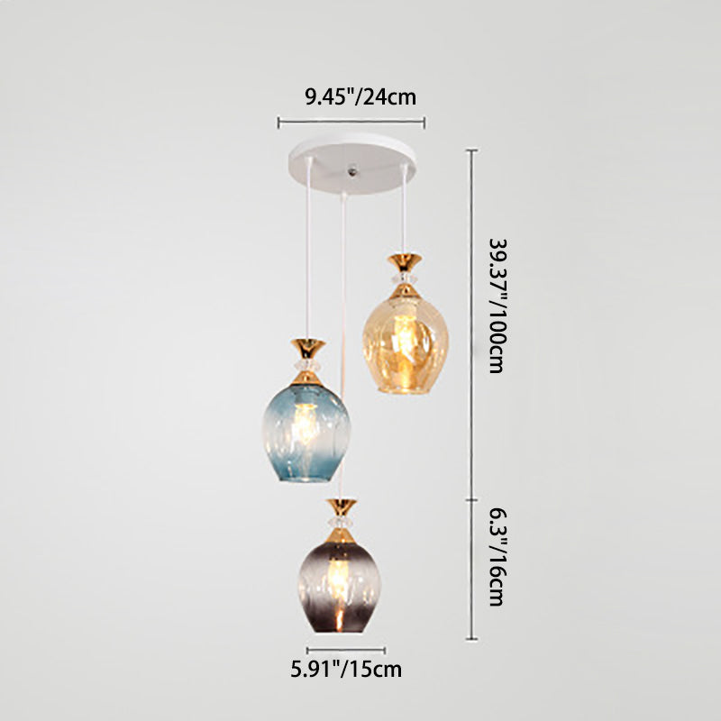 Contemporary Nordic Gradient Glass Metal Orb 1/3 Light Island Light Chandelier for Living Room
