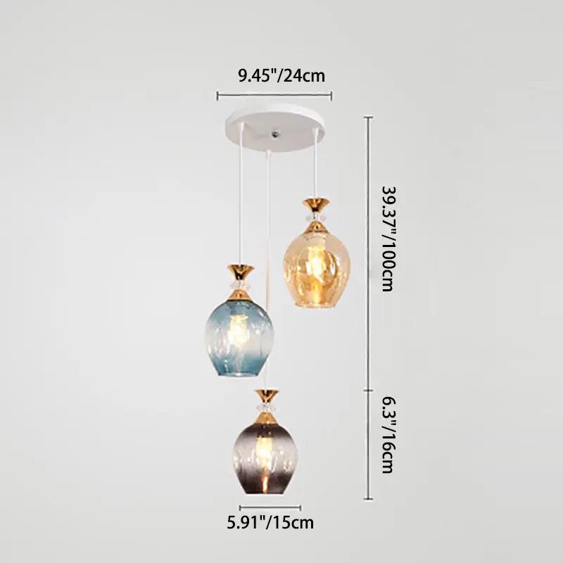 Contemporary Nordic Gradient Glass Metal Orb 1/3 Light Island Light Chandelier for Living Room Lumendat