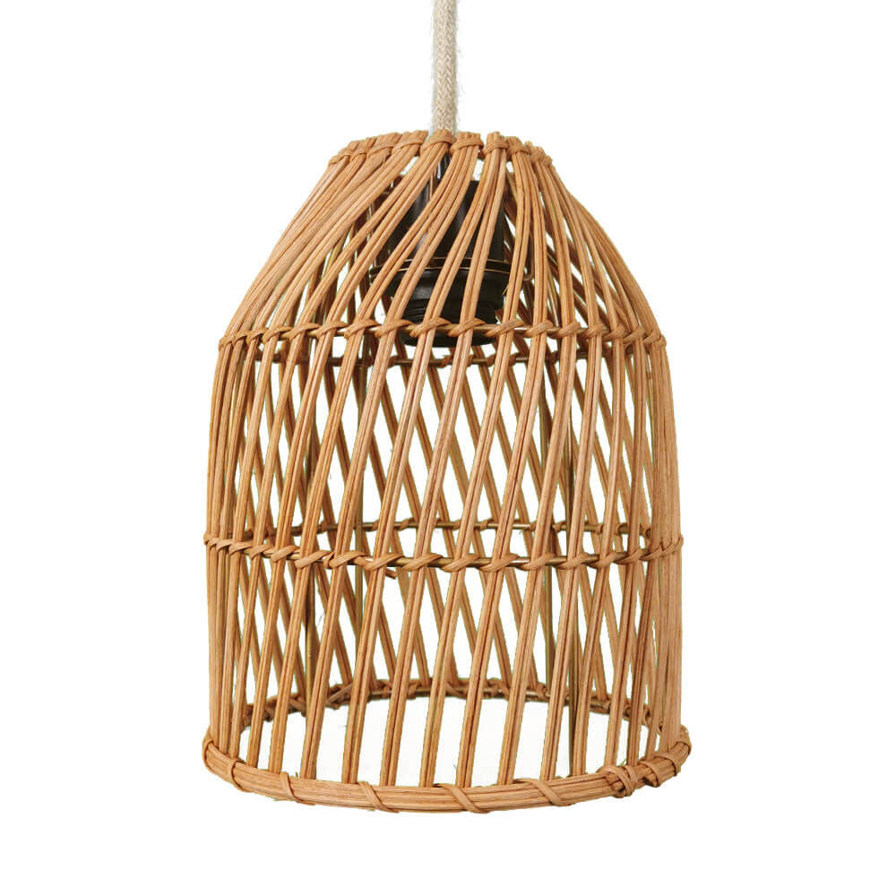Vintage Rattan Weaving Dome Column 1-light Pendant Light BulbSquare
