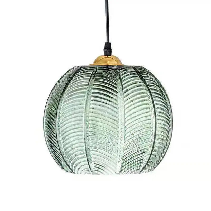 Contemporary Simplicity Green Leaf Patterned Glass Ball Shade 1-light Pendant Light for Living Room Lumendat