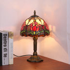 Tiffany Rustic Tulip Stained Glass Round 1-Light Table Lamp Lumendat