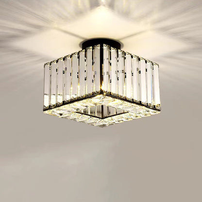 European Luxury Crystal Round Square 1-light Semi-flush Mount Ceiling Light