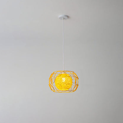 Modern Minimalist Weaving Hemp Ball Iron Drum 1-Light Pendant Light for Living Room
