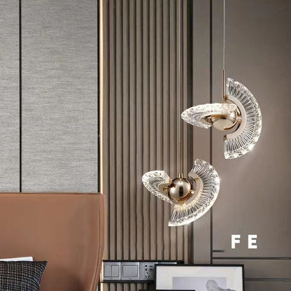 Contemporary Luxury Gold Finish Frame Round Shade LED Pendant Light for Bedroom