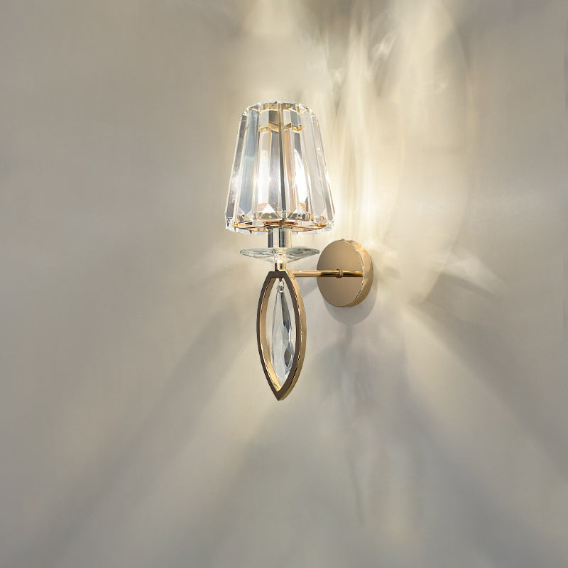 Modern Luxury Metal Iron Stainless Steel Crystal Ball Cylinder 1-Light Wall Sconce Lamp For Bedside Lumendat