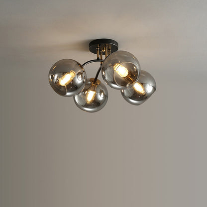 Contemporary Luxury Branch Round Ball Iron Glass 4/6/8 Semi-Flush Mount Ceiling Light For Bedroom