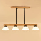 Nordic Solid Wood Cone Glass Shade 3/4 Light Island Light Chandelier BulbSquare