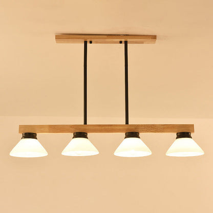 Nordic Solid Wood Cone Glass Shade 3/4 Light Island Light Chandelier