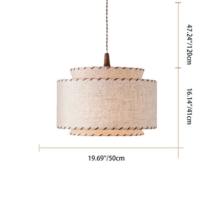 Contemporary Boho Double Cylinder Fabric Shade 1-light Pendant Light for Living Room