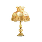 Contemporary Scandinavian Sculpted Floral Resin Iron Metal Fabric 1-Light Table Lamp For Bedroom Lumendat