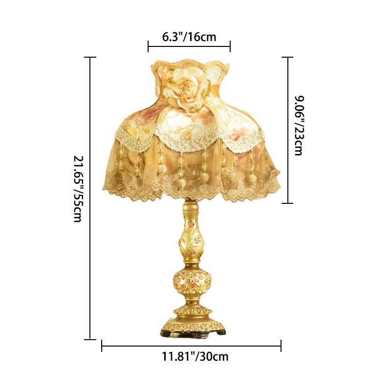Contemporary Scandinavian Sculpted Floral Resin Iron Metal Fabric 1-Light Table Lamp For Bedroom Lumendat