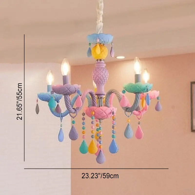 Modern Children's Princess Macaroon Candelabra Crystal Glass 5/6/8/10/12/15 Light Chandelier Lumendat