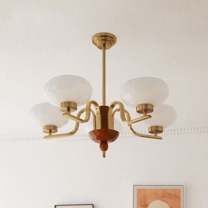 Traditional Vintage Metal Glass Oval Round 3/5 Light Chandeliers for Living Room