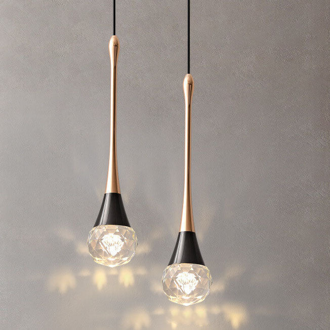Light Luxury Minimalist Crystal Metal Pillar LED Pendant Light