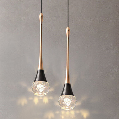 Light Luxury Minimalist Crystal Metal Pillar LED Pendant Light
