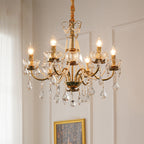 Traditional French Candelabra Flower Iron Crystal 3/6/8 Light Chandelier for Living Room BulbSquare