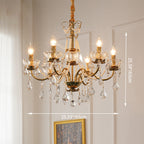Traditional French Candelabra Flower Iron Crystal 3/6/8 Light Chandelier for Living Room BulbSquare