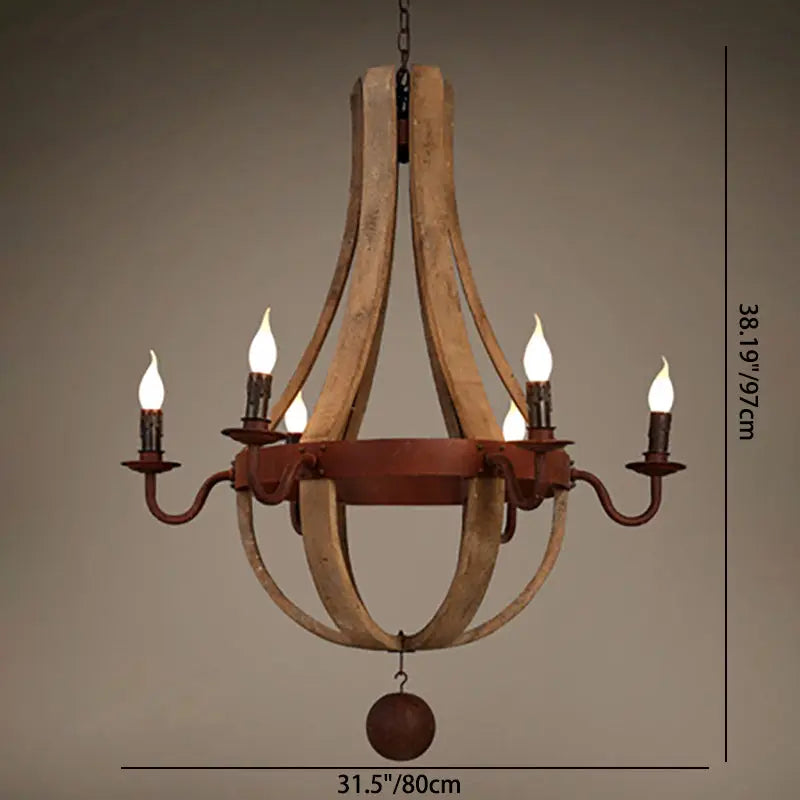 Traditional Rustic Round Branch Candle Holder Wooden Iron 5/6/8 Light Chandelier for Living Room Lumendat