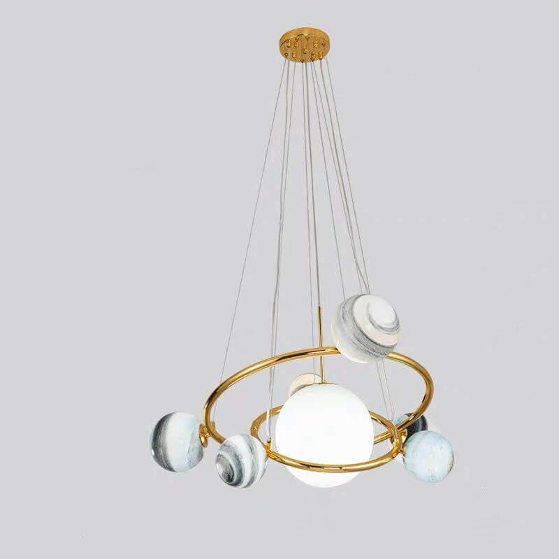 Lumendat Nordic Creative Glass Planet Plating Ring 7-Light Kids Chandelier Lumendat
