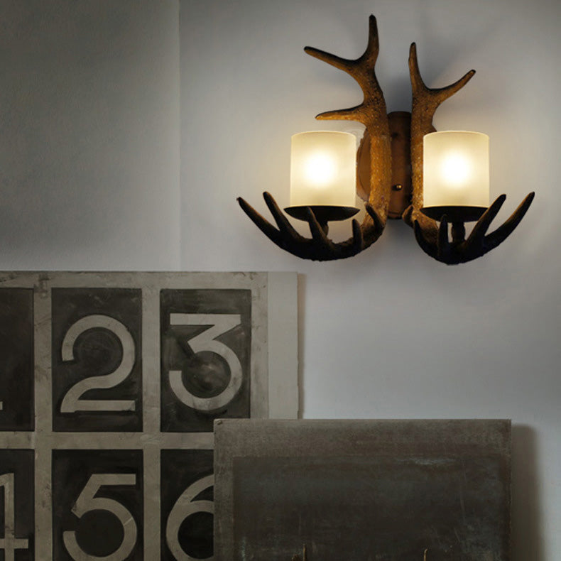 Traditional Vintage Resin Iron Antler 1/2 Light Wall Sconce Lamp For Hallway