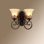 Traditional Vintage Round Glass Iron 1/2 Light Wall Sconce Lamp For Bedroom