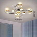 Modern Luxury Branch Round Metal Iron Acrylic Crystal Silicone LED Semi-flush Mount Ceiling Light for Living Room