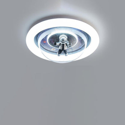 Contemporary Creative Cartoon Planet Resin Astronaut Acrylic Round Shade LED Kids Flush Mount Ceiling Light for Bedroom