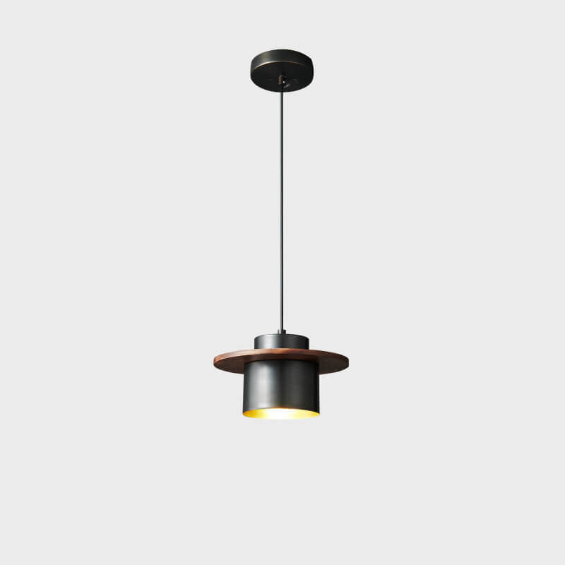 Nordic Luxury Walnut Brass Column 1-light Pendant Light