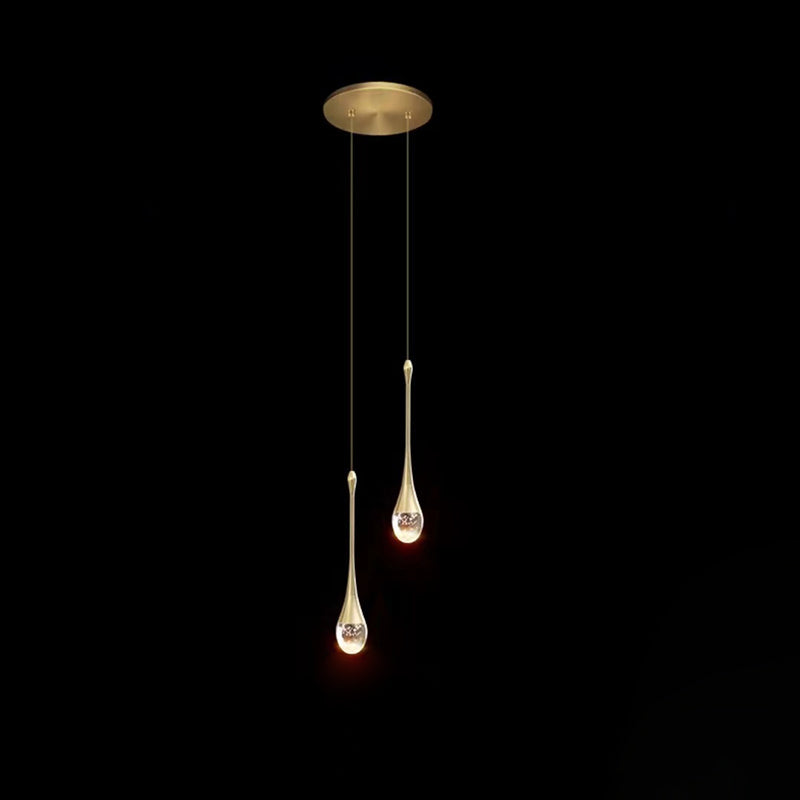 Contemporary Scandinavian Water Drops Iron Aluminum Crystal LED Chandelier for Bedroom