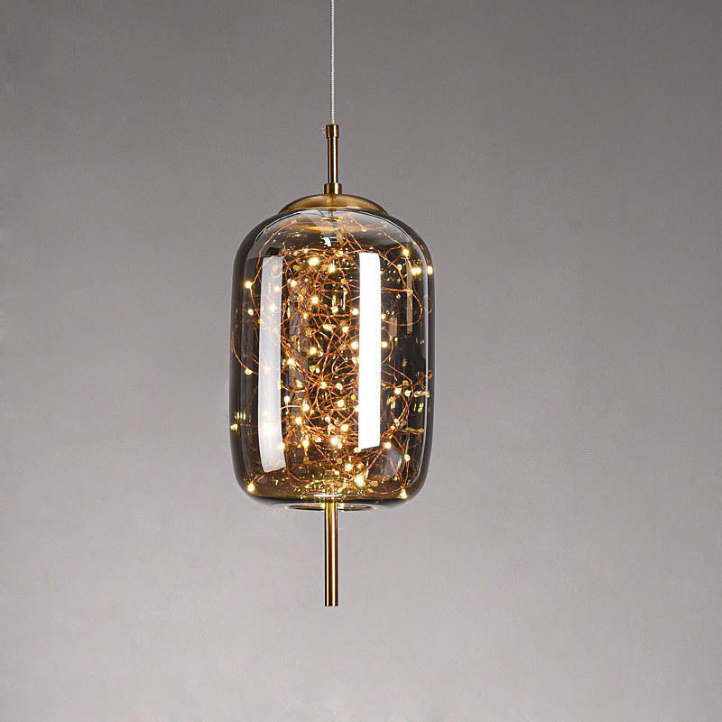 Contemporary Scandinavian Cylinder Oval Glass 1-Light Pendant Light For Bedroom
