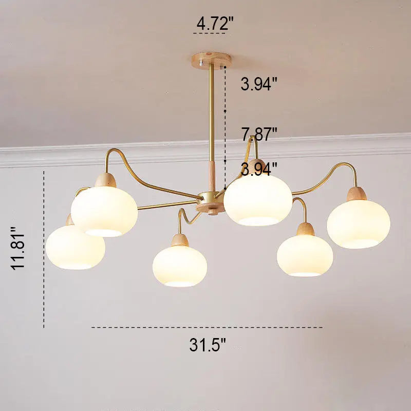 Nordic Japanese Glass Round Wood 3/6/8 Light Chandelier Lumendat