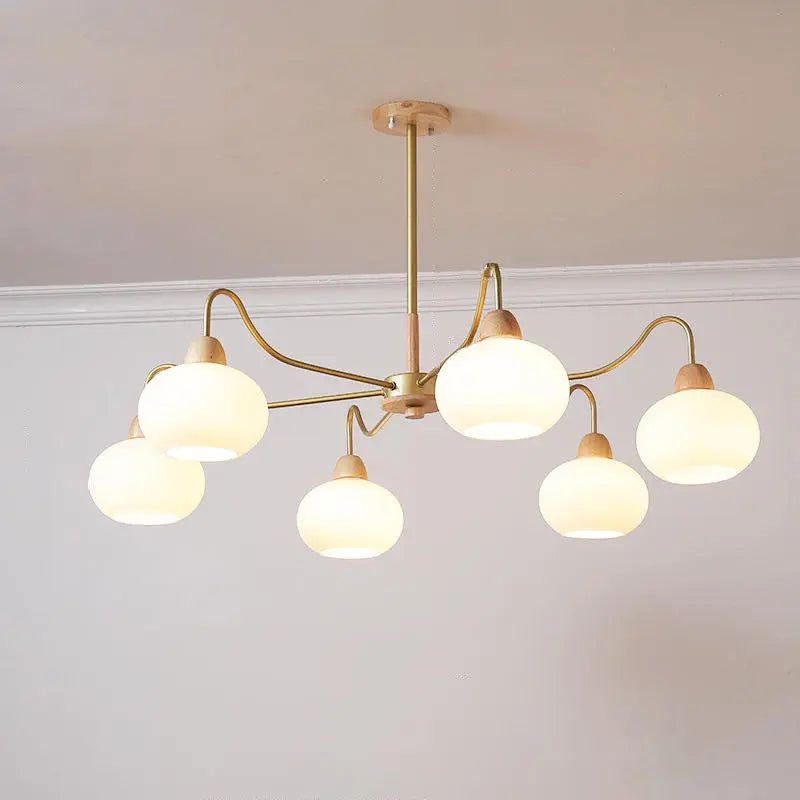 Nordic Japanese Glass Round Wood 3/6/8 Light Chandelier Lumendat